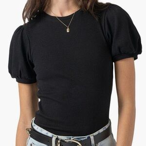 Saint + Sofia Cotton Black Puff Short Sleeve Top (Size 4)